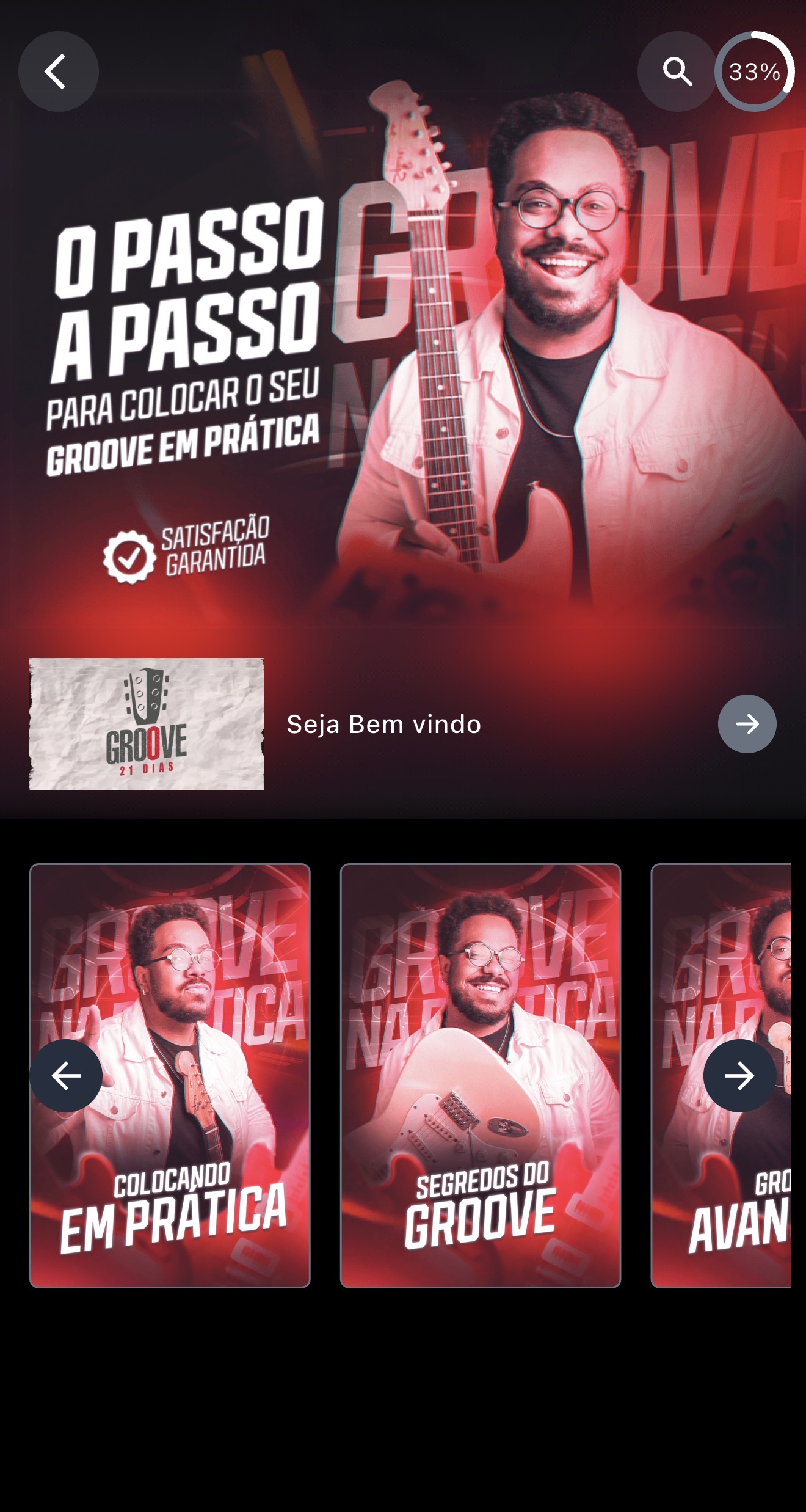 Aulas e módulos reais dentro da área de membros do Groove na Prática
